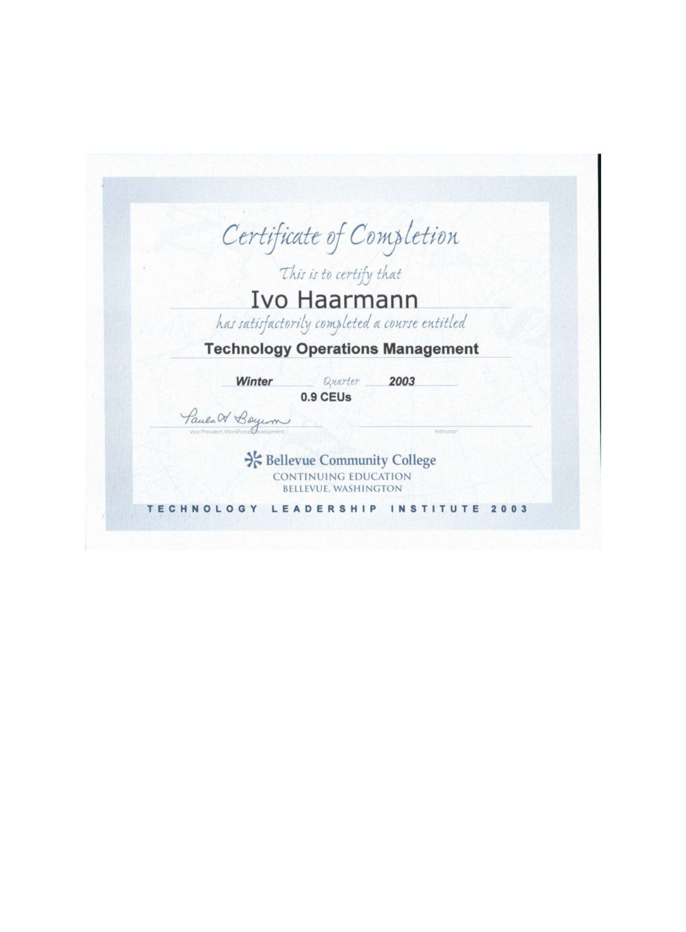 Zertifikat: IT-Management-Programm (Bellevue Community College, USA)