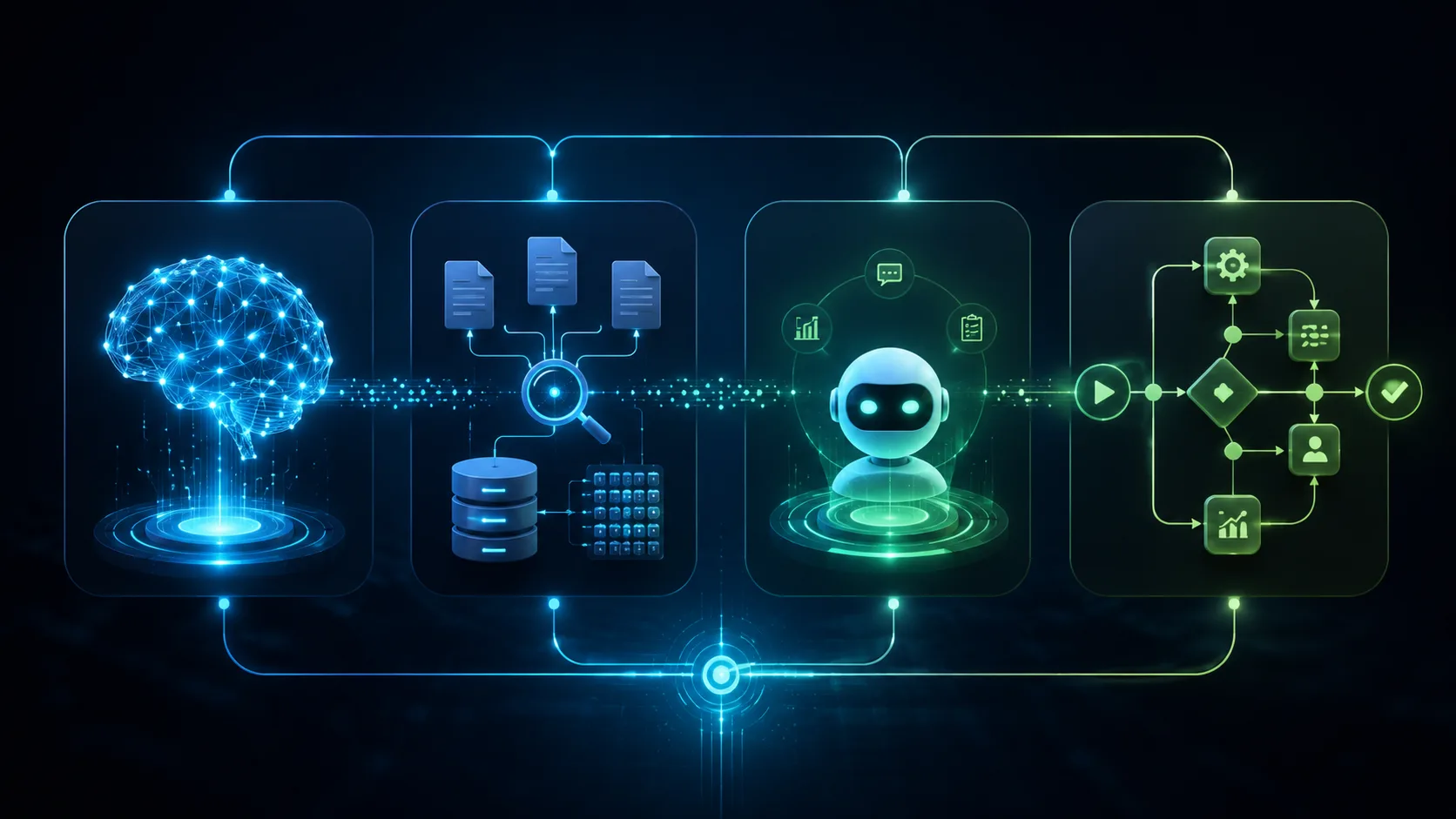 Vergleich von LLM, RAG, KI-Agent und agentischem Workflow
